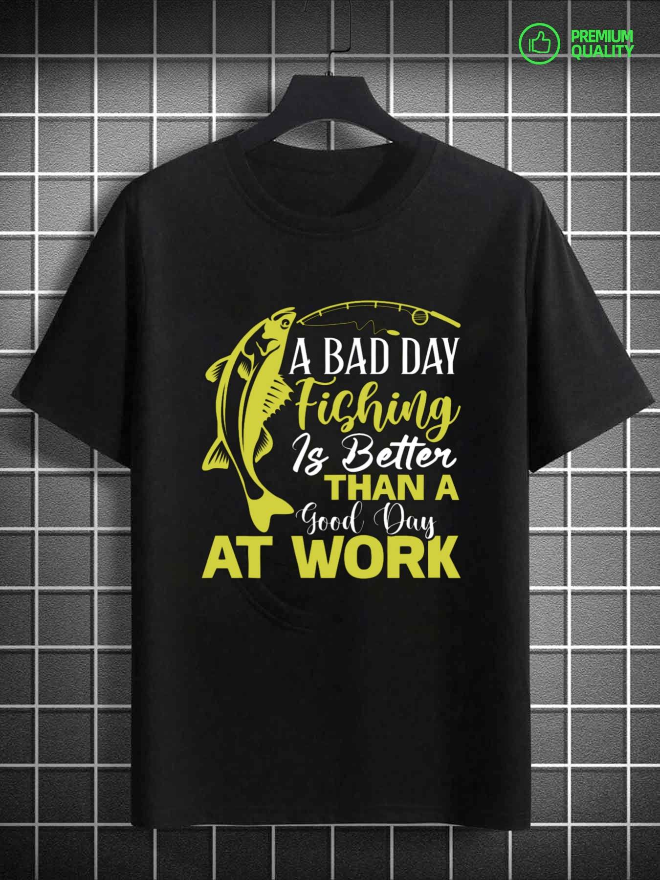 Men s T-Shirt Y2K Fishing Saying Black 2XL