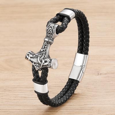 Braided Viking Jewelry Leather Cord Bracelet with Magnetic Clasp Stainless Steel Handmade