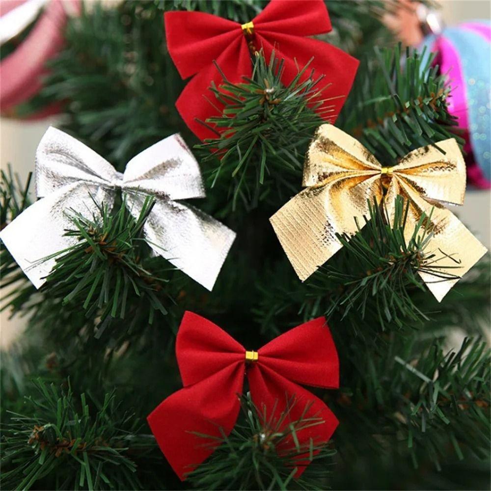 48Pcs DIY Craft Christmas Bowknot Ornaments Christmas Tree Bow Decoration  Home Christmas Decor
