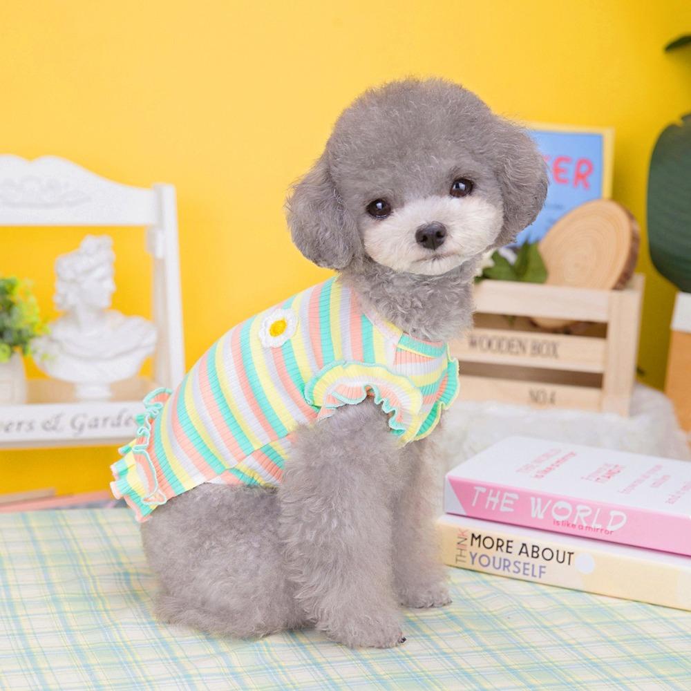 Soft Dog Striped T Shirt Comfortable Pet Dog Dress Cartoon Puppy Clothes  Bichon