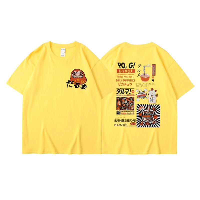 

2025 Лето Японский стиль Харадзюку Свободный уличный стиль Tide Ins с принтом Футболка с короткими рукавами Женская повседневная студенческая универсальная футболка XXXL жёлтый