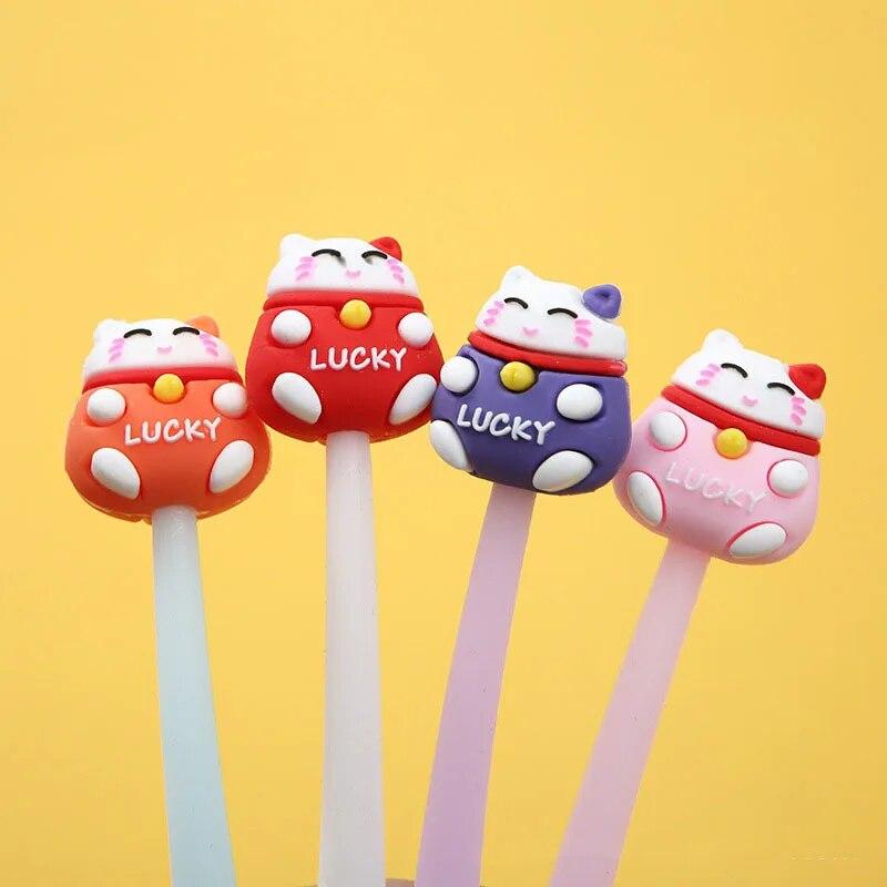 

4 шт., милая креативная ручка Lucky Cat, офисные школьные принадлежности, милые канцелярские принадлежности, довольно милая мягкая гелевая ручка Black