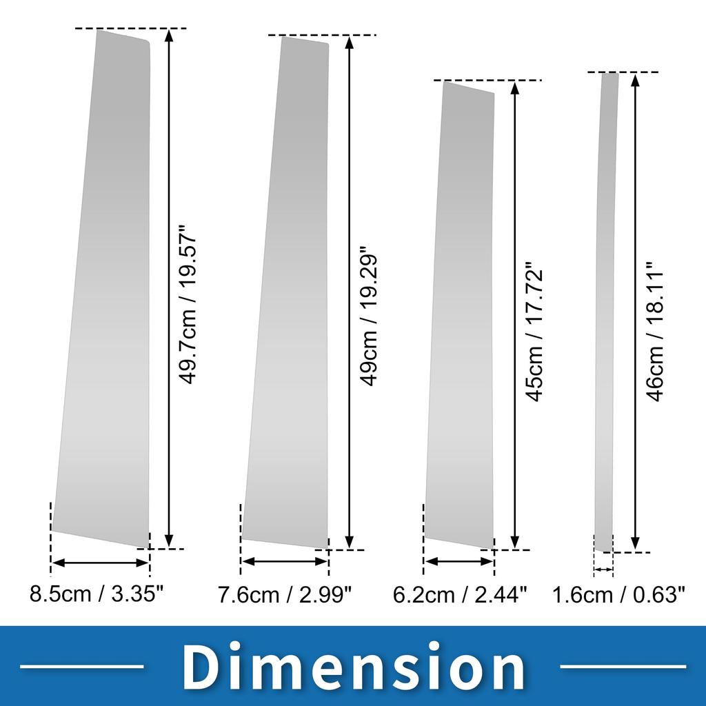 ABSOPRO Door Pillar Window Trim Stickers for Pillar Door Outer Exterior Covers for VW Touran Silver Tone Anti-Scratch Posts, 2004-2015,