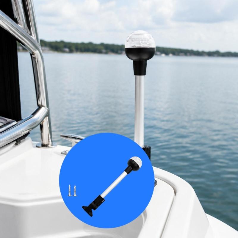 IP65 Marine Rear Light with Deck Base Bracket, 12 Inch Boat Stern Navigation Light, Clear Ribbed Lens and 12V LED Lamp for Pontoons Replacement Use