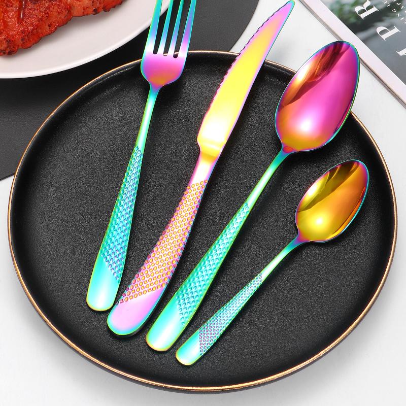 24pc Edelstahl Geschirr Sterne Steak Messer und Gabel Dessert Gabel Löffel Familie Anzüge