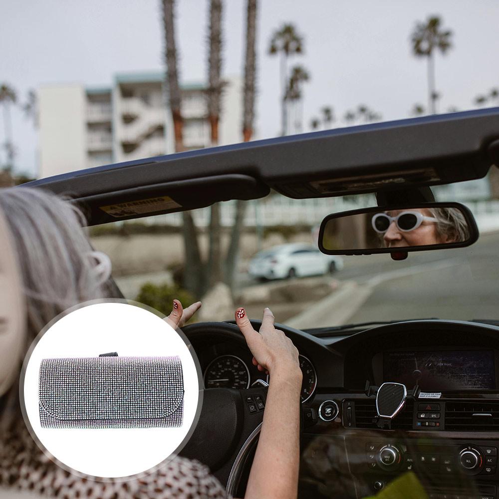 Rhinestone Sun Visor Glasses Case Bling Sunglasses Storage Box Car Eyeglasses Holder  Driving