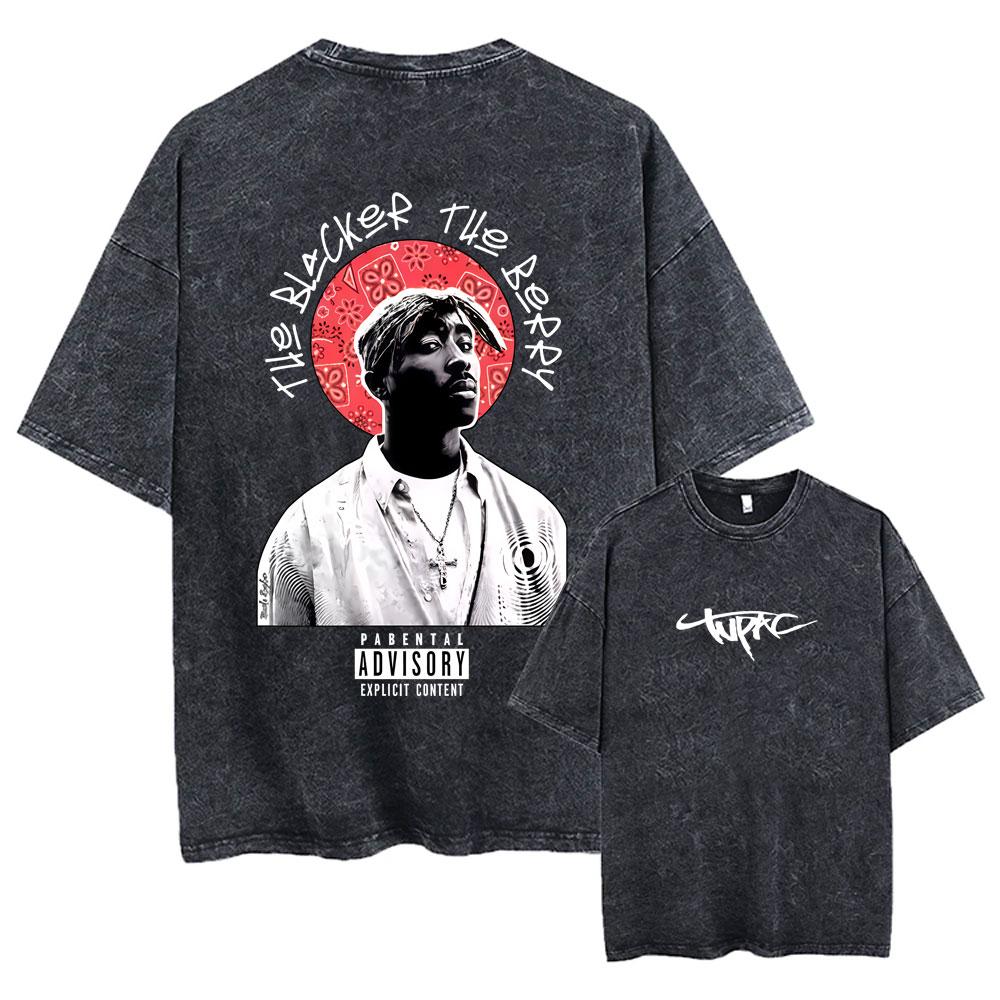 Rapper Tupac 2pac All Eyez On Me Cross Vintage Washed T Shirt Men Hip Hop Fashion Retro Tshirt Mens Casual Oversized Tshirts