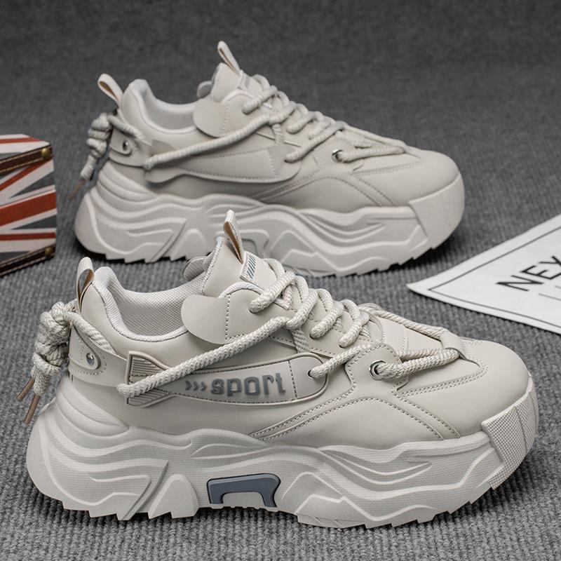 

Men s shoes autumn and winter trendy brand feeling leather surface non-slip light soft sole sports running casual height increase white dad shoes 44