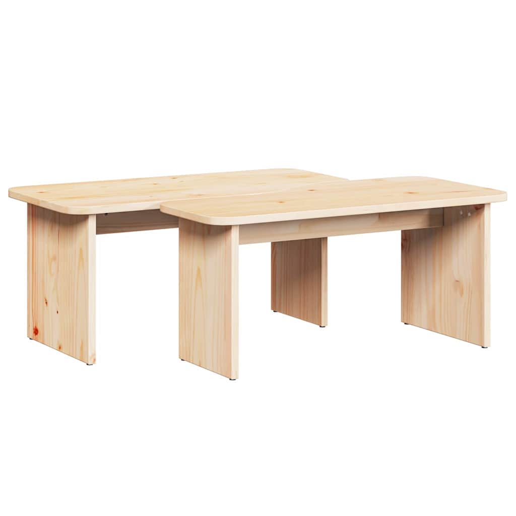 Coffee Table Set 2 pcs Natural Solid Pine Wood
