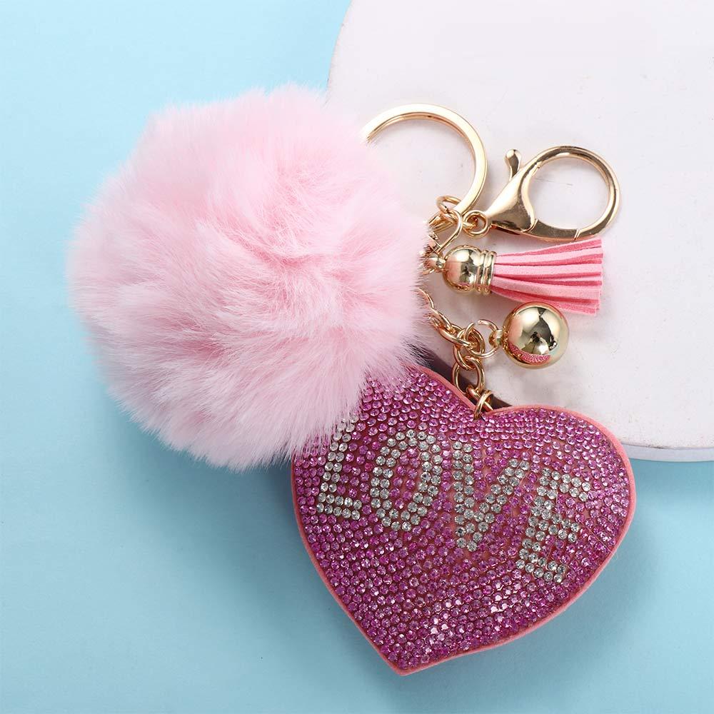 Damenhandtaschen Innenzubehör Strass-Herz Pompon Schlüsselanhänger Strass-Schlüsselanhänger Taschenanhänger