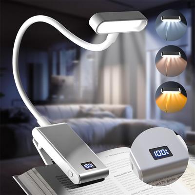 Lampă de citit reîncărcabilă din aluminiu, 3 culori, 3 luminozități, clip pe mini lumină de carte, lampă de noapte mică pentru citit, lampă de studiu pentru citit și citit