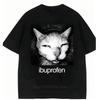 Ibuprofen Cat Graphic T-shirts for Men Women Summer Casual Fashion Funny High Street Vintage Y2K Crew Neck Short Sleeve Tees