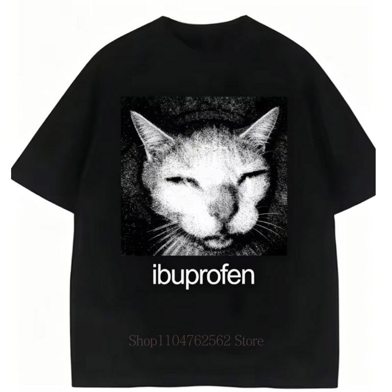 Ibuprofen Cat Graphic T-shirts for Men Women Summer Casual Fashion Funny High Street Vintage Y2K Crew Neck Short Sleeve Tees