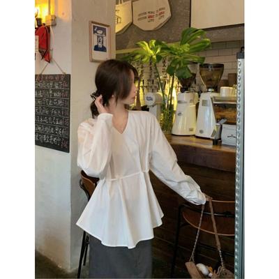Fashionable Retro Brown Long-sleeved Shirt for Women In Autumn  Style Waist Tie Loose and Versatile Shirt