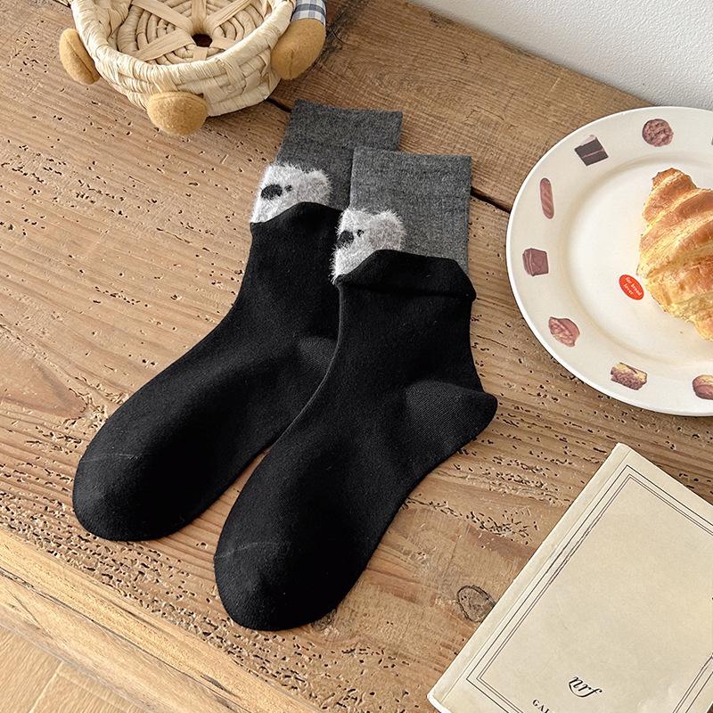 

Женские весенне-осенние милые животные креативные двухцветные носки-трубы из хлопка с двойным дулом 1 pair чёрный
