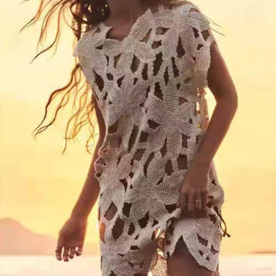 One-Sleeve Crochet Lace Beach Cover-Up for Women