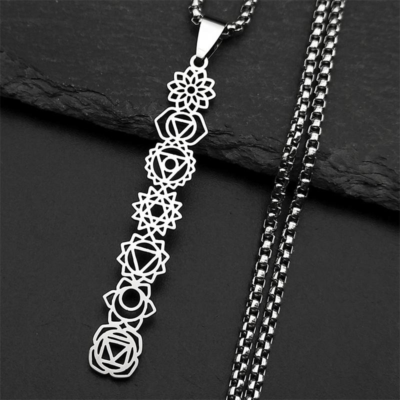 Ожерелье-подвеска Йога 7 Чакр Цветок Рождения для Женщин Девушек Нержавеющая Сталь Амулет Исцеления Рейки Ювелирное Изделие Подарок