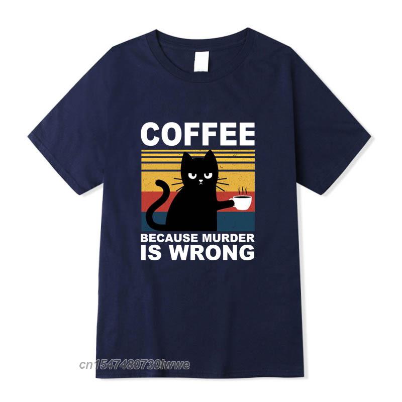 Cool Unisexs TShirt High Quality 100 Cotton Funny Cat Drinking Coffee Printing Casual Cool Loose Crew Neck TShirt Male Tops
