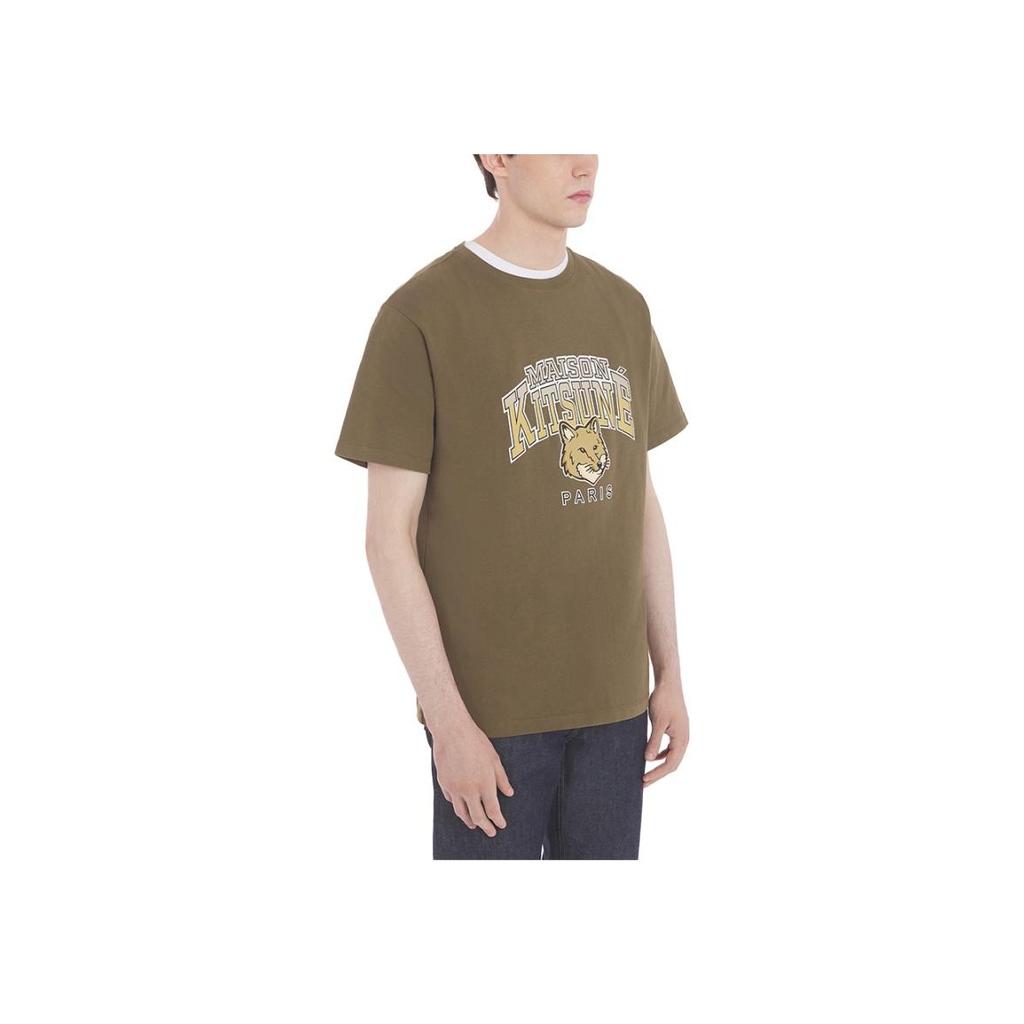 Maison Kitsune Letter Pattern Printed Crew Neck Short Sleeve T-Shirt Unisex T-Shirt Khaki LM00112KJ0035-P360