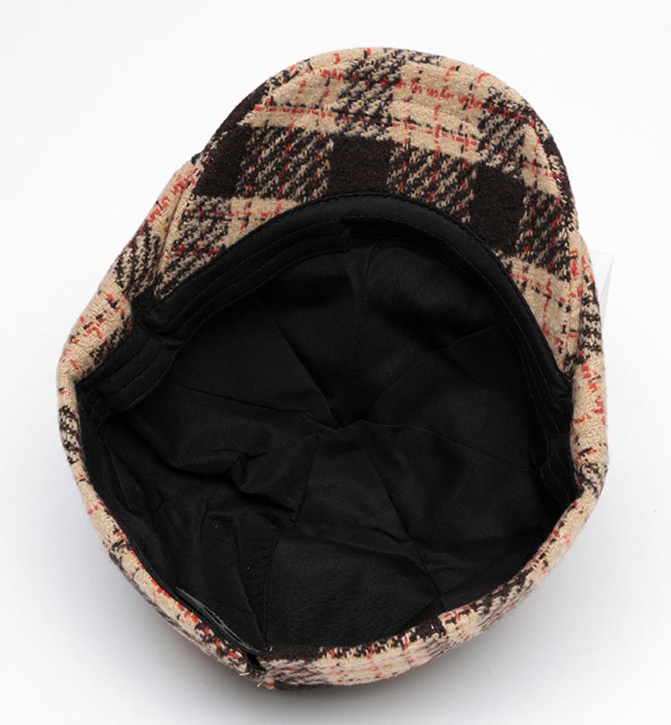 HT4488 Autumn Winter Plaid Beret Cap Vintage Artist Painter Beret Hat Adjustable Ivy Flat Cap Octagonal Hat Male Female Berets