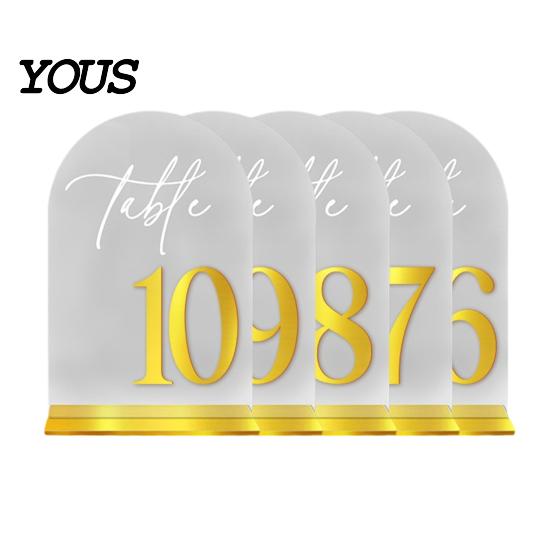 Table Number Plates Arch Wedding Numbers, 1-10 Place Cards with Stands, Holders Clear Acrylic Signs for Receptions, Parties, Anniversaries,