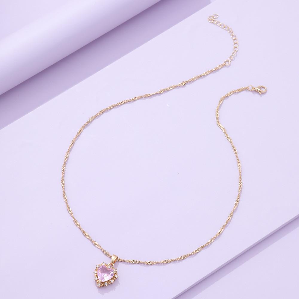 

Heart Alloy Elegant Pendant Necklace With Sparkling Rhinestones For Women Trendy розовый