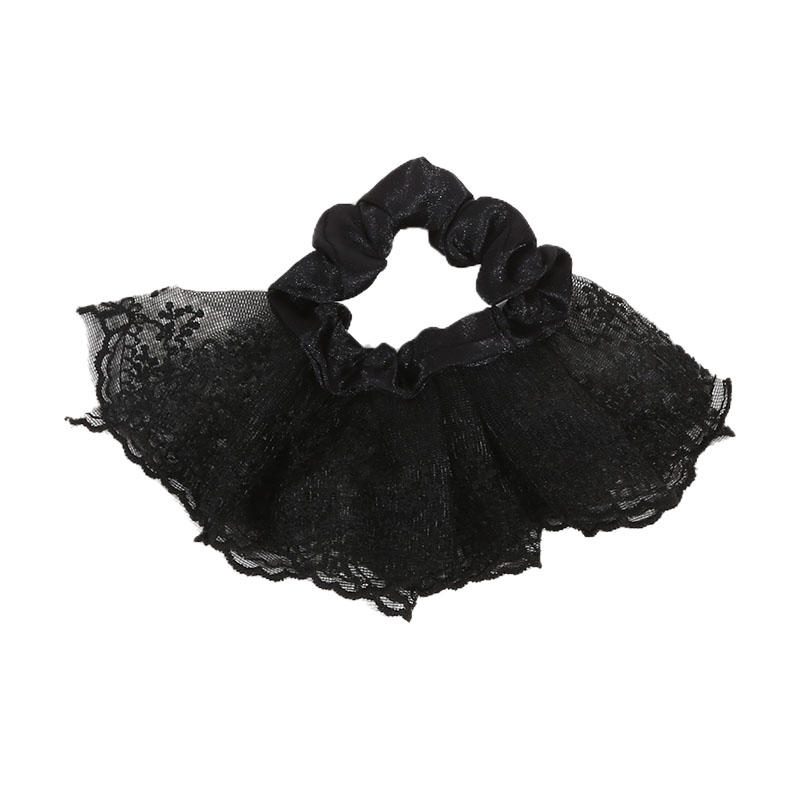 Sweet Double Layered Lace Flower Hair Scrunchies For Women Long Ribbon Bow Tie Girls Big Ruffles Bands Accessorie