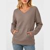 Women's Casual V-Neck Long Sleeve Pullover Sweatshirt with Pockets