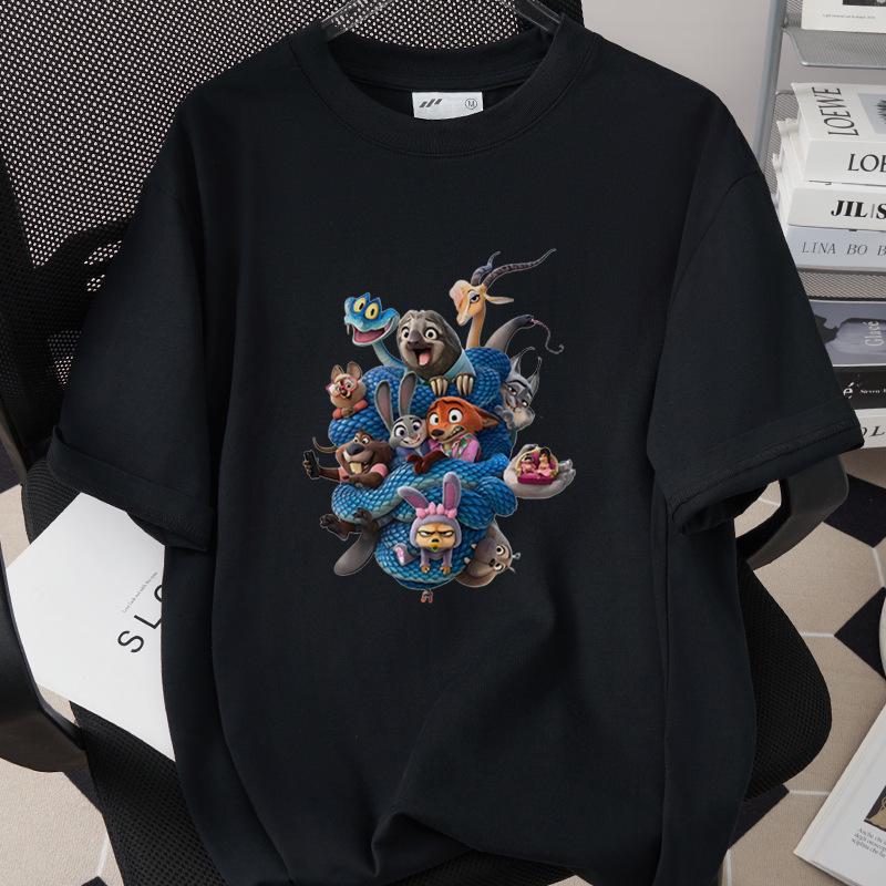 Hot Selling Cartoon Animal Print Pure Cotton T-shirt - 260g, Round Neck, Short Sleeve, Adult