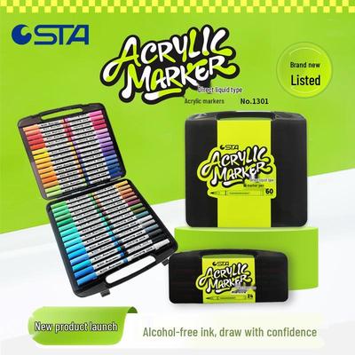 STA 1301 Liquid Ink Acrylic Marker Pen - Soft Tip, Stackable, 24/36/48/60 Colors for Painting