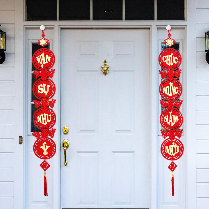 Vietnamese Lunar New Year Decoration Couplets New Year Red Knot Tassel Couplets Ornaments Spring Wall Ornaments for Asian Lunar