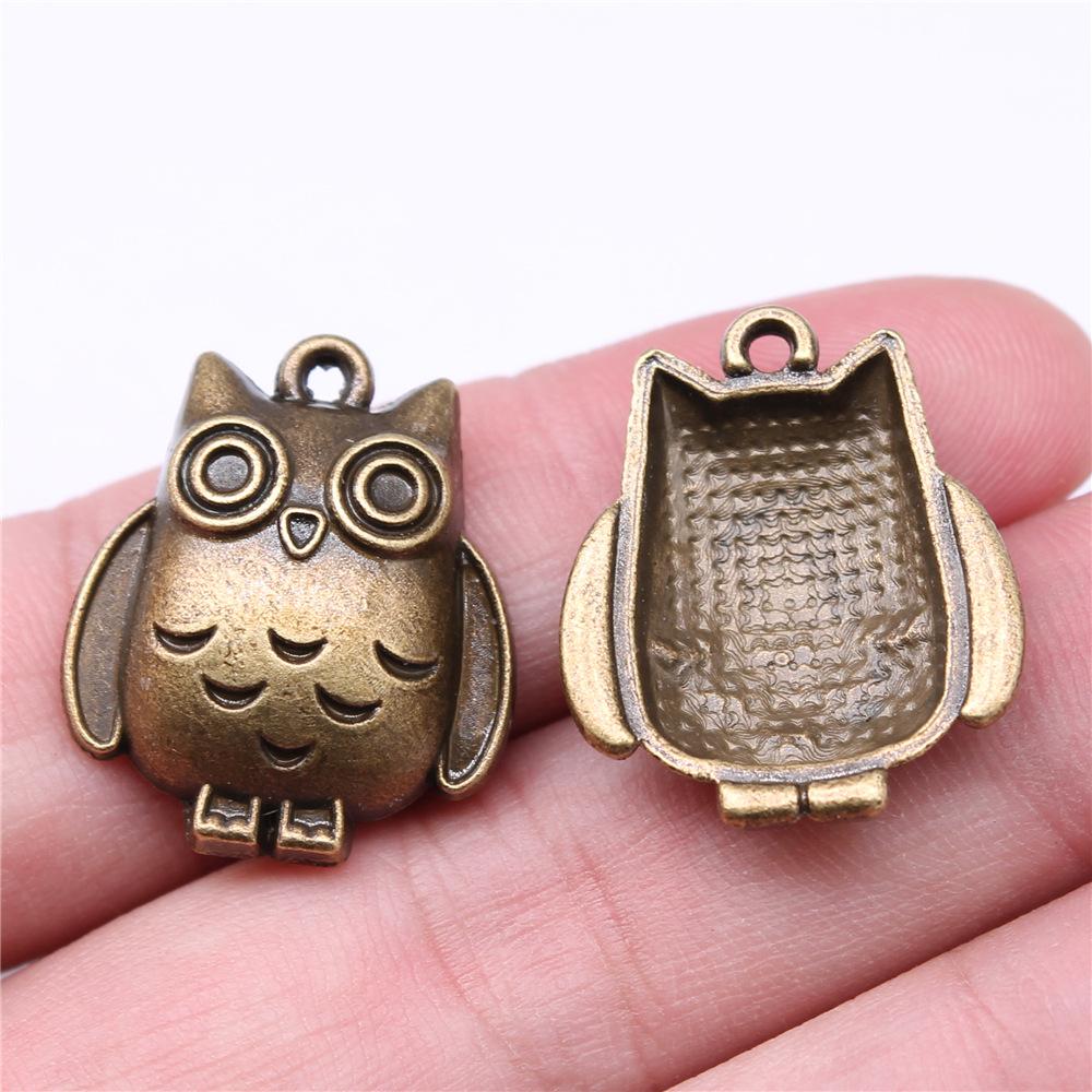 10pcs Vintage Antique Bronze Color Plated Owl Charms Pendant For Necklace Keychain Making DIY Crafts