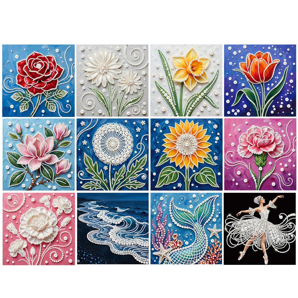 DIY Pearl Painting Art Kits with Frame 25x25cm Pearl Gem Paintings Picture Arts Craft for Adults Beginners Home Wall Decor