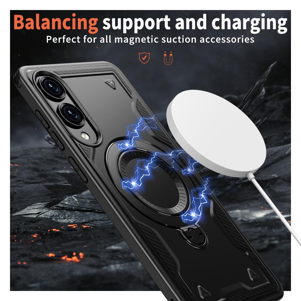 For Samsung Galaxy S25 Edge S25FE Case Armor Shockproof 360° Rotating Magnetic Holder TPU Frame Hard Plastic Phone Cover Fundas