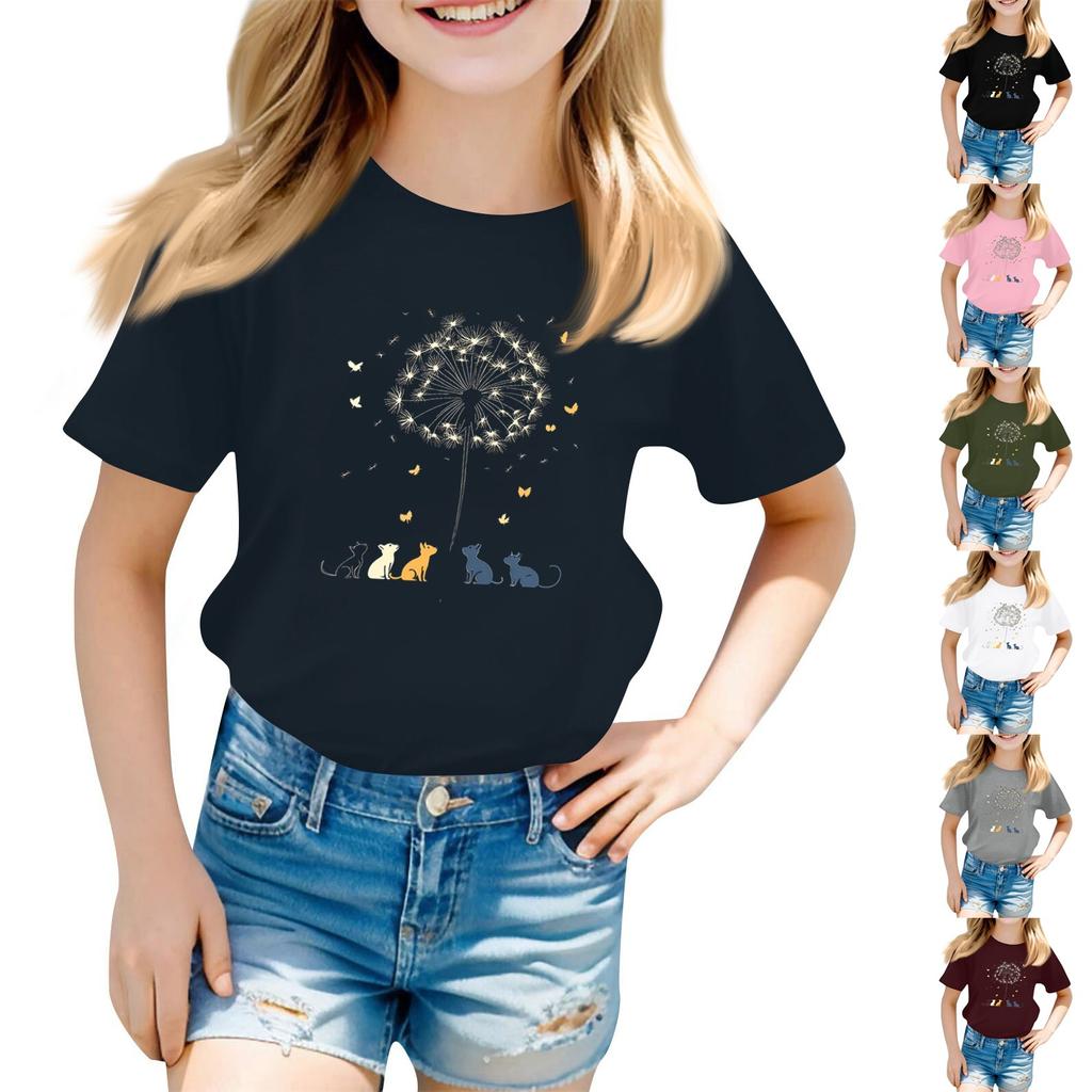 Children's Round Neck Casual Floral Small Print Short Sleeve T-shirt Top