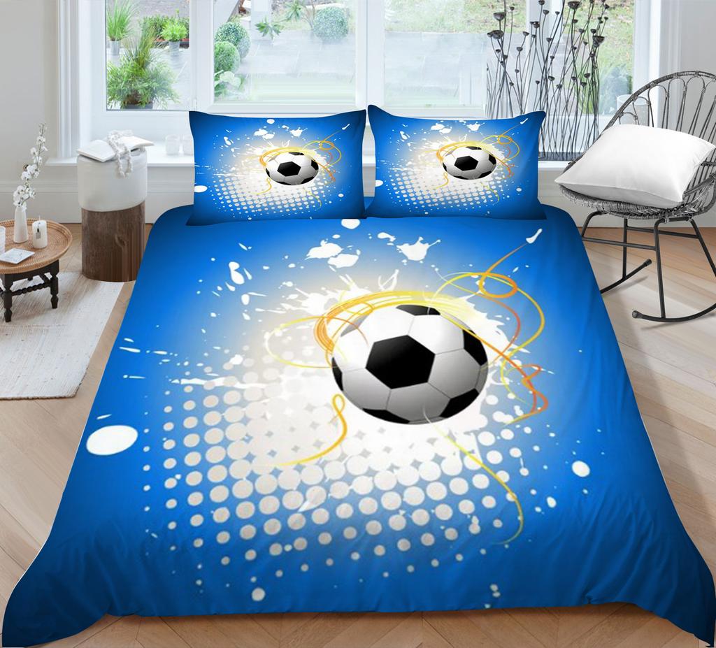 Football Series Quilt Cover Pillowcase Three-Piece Set Polyester Abraded 3D Digital Printing