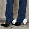 Fashion Black Satin High Heels Slippers New Spring and Summer Pearl High Heels Stiletto Heels Women's Stiletto Party White Rose Sandals