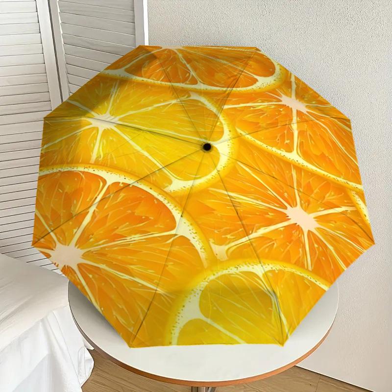 1PC orange slicesAutomatic Open/Close Umbrella with Windproof, 8-Rib Sturdy Canopy, Durable Ribs, Fashionable Design, Outdoor Accessory, Fun Prin, Hol