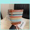 Fashion Color Splicing Design Women Casual Woven Shoulder Bag For Summer Beach And City Outings