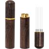 1SET Zolunu Espresso Coffee Stirrer 5 Needles 0.4mm Espresso Distribution Tools, Natural Wood Handle and Stand (Walnut)