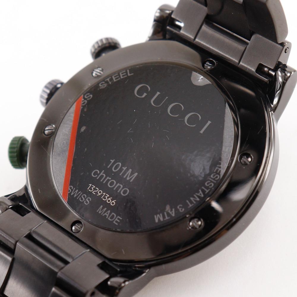 GUCCI G Chrono Watches 101M black blackDial Stainless Steel Quartz Chronograph mens Used