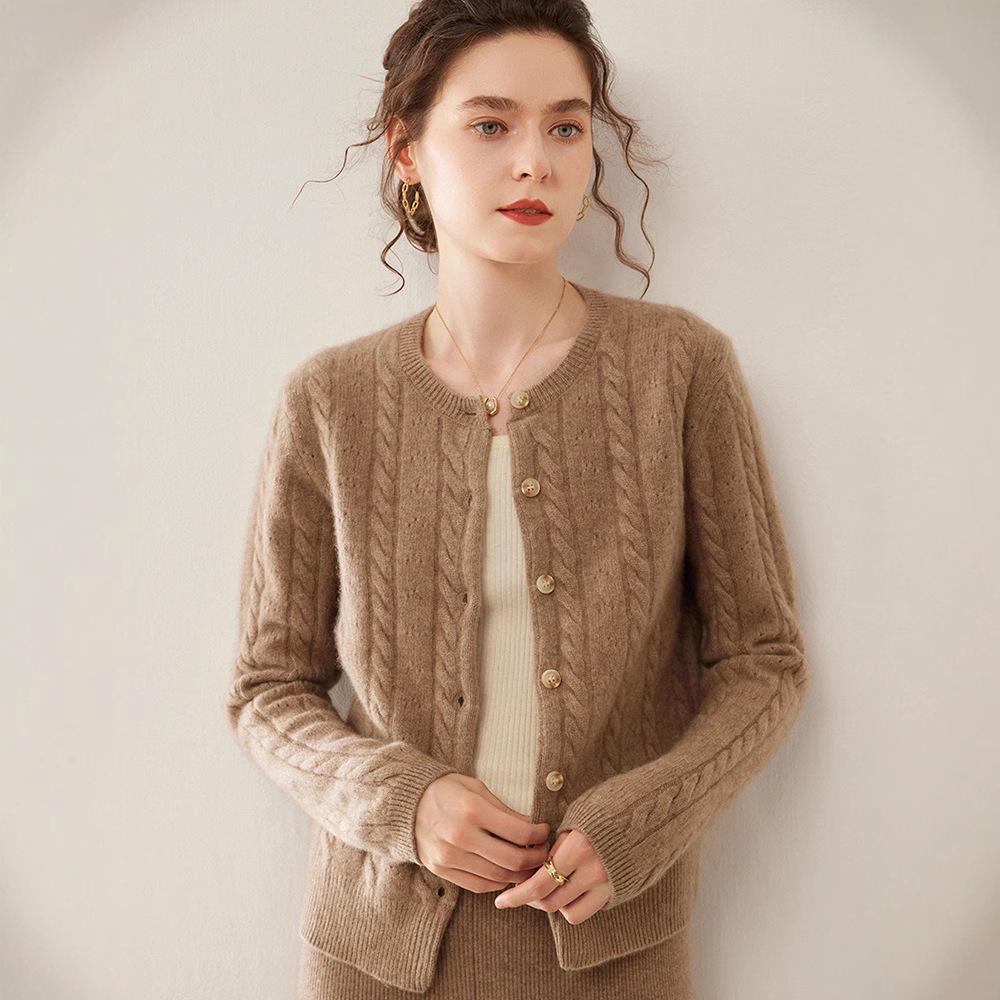 Women's Cashmere Single-Breasted Knit Cardigan - Autumn Winter Style, Versatile and Elegant Sweater Coat