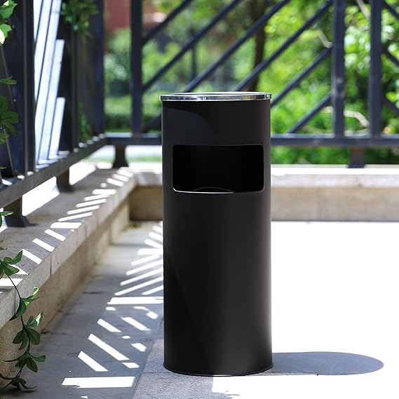 SONGMICS Standing Ashtray Cigarette Bin Outdoor Stainless Steel Black 60.5 x 24.5 cm
