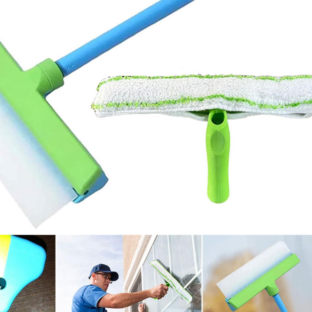 12-Inch Silicone Window Squeegee Kit Single Ultrafine Fiber Cloth Cover Reusable Car Cleaning Tool Glass Cleaning Mop Gadget