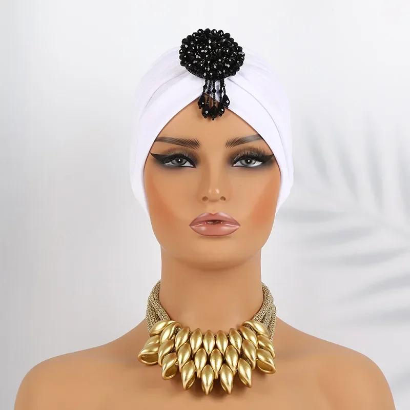 Indian Women Chemo Cap Muslim Diamonds Hijab Pleated Turban Wrap Headscarf Beanies Hair Loss Bonnet Hat Femme Turbante Mujer New