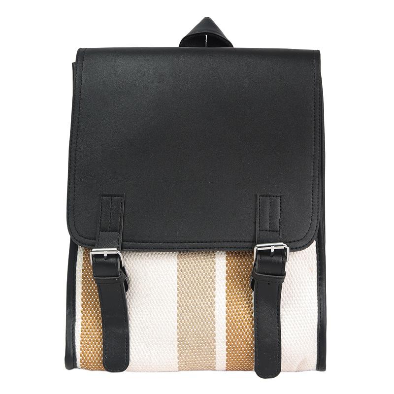 

Рюкзак большой вместимости Женский полосатый рюкзак Цветной блок Студенческий школьный рюкзак хаки/белый