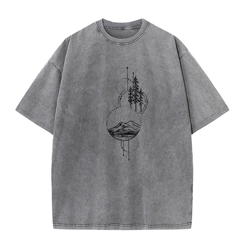 Geometric Abstract Mountain Round Neck Washed Tshirts Christmas Family Tops Tees Family Cotton Washed Tops Tees Mens