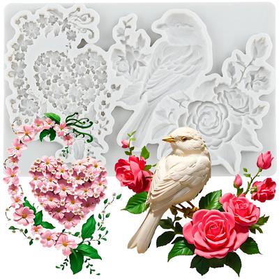 Ptačí silikonové formy Květinová fondánová forma Nástroje na zdobení dortů Topper na cupcake Cukrovinková čokoládová forma na gumpastu