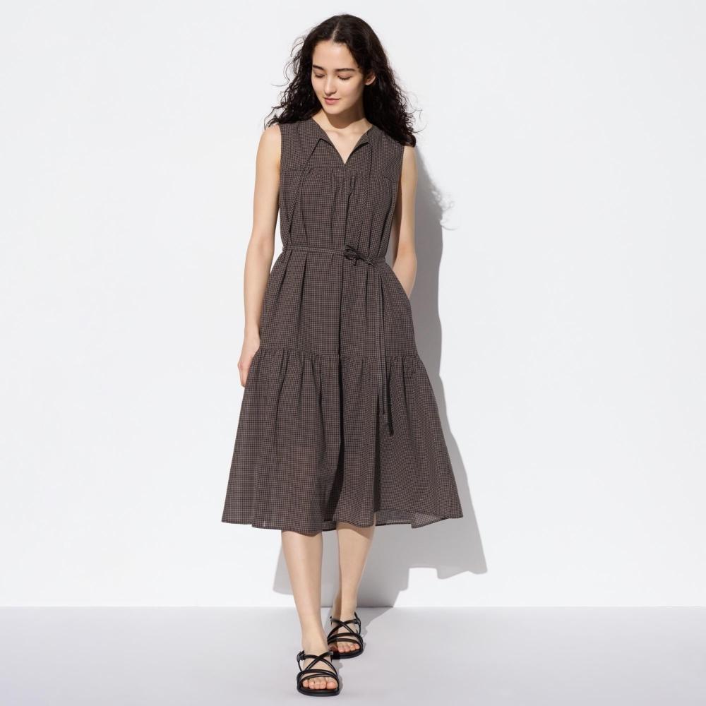 

UNIQLO JAPAN легкое хлопковое платье без рукавов в клетку, короткая длина 104 115 см