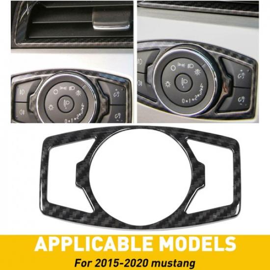 Carbon Fiber Interior Switch Headlight Trim Cover For Ford Mustang 2015- NEW